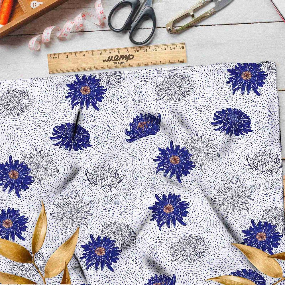 Ткань сатин силуэты васильков