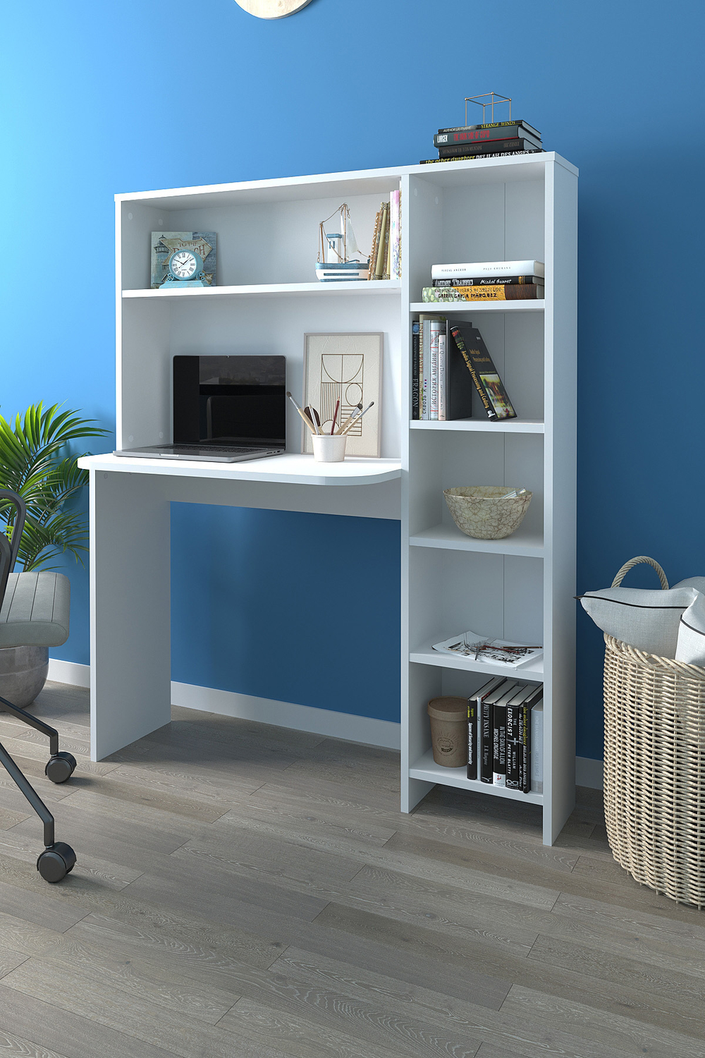 Стол рабочий с полками для книг 120х140 - белый