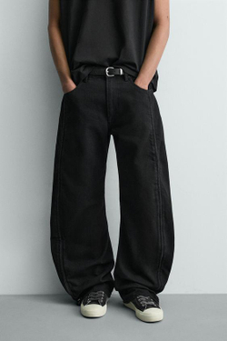 ZARA ДЖИНСЫ BARREL С МОЛНИЯМИ, ЧЕРНЫЙ