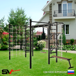 Уличная шведская стенка Sv Sport рукоход с комплектом турник прямой 2шт У5366 (Турник/Брусья/Стойка/Скамья/Деревянные/Канат/кольца/лестница/Сетка)