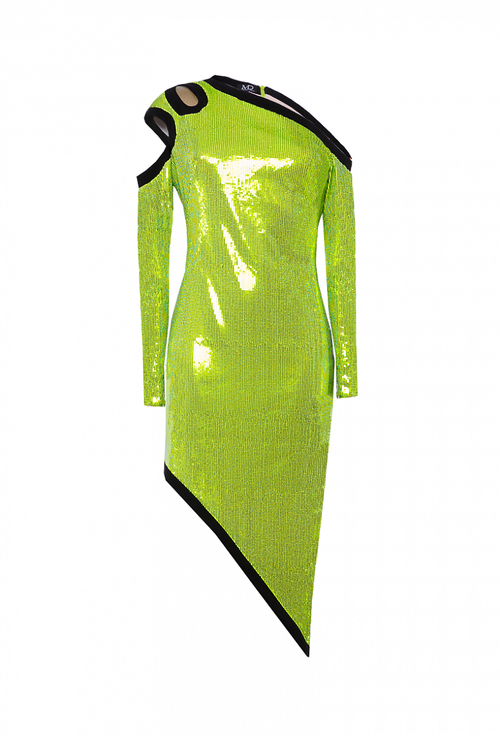 Платье ассиметричное в пайетках салатовое 17-01-22 SS