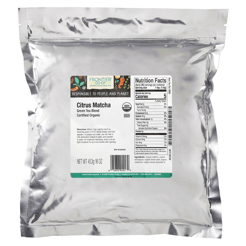 Frontier Co-op, Organic Citrus Matcha, смесь зеленого чая, 453 г (16 унций)