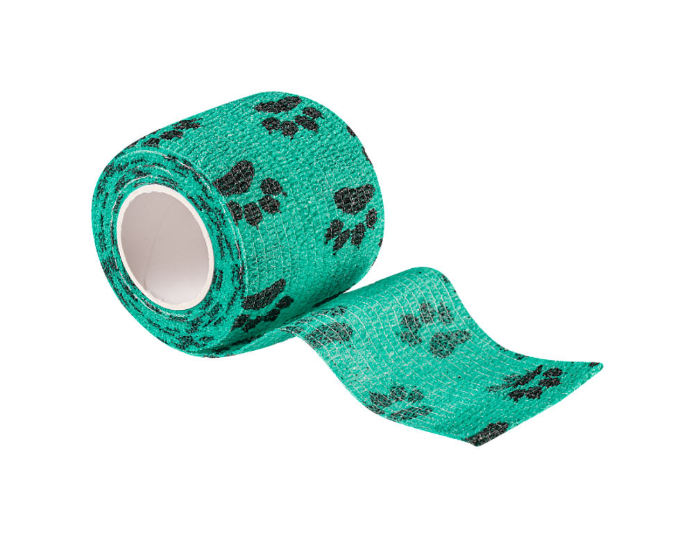 Бинт VETЗАБОТА самофиксирующийся для животных - зеленый с лапками - 10*450 см