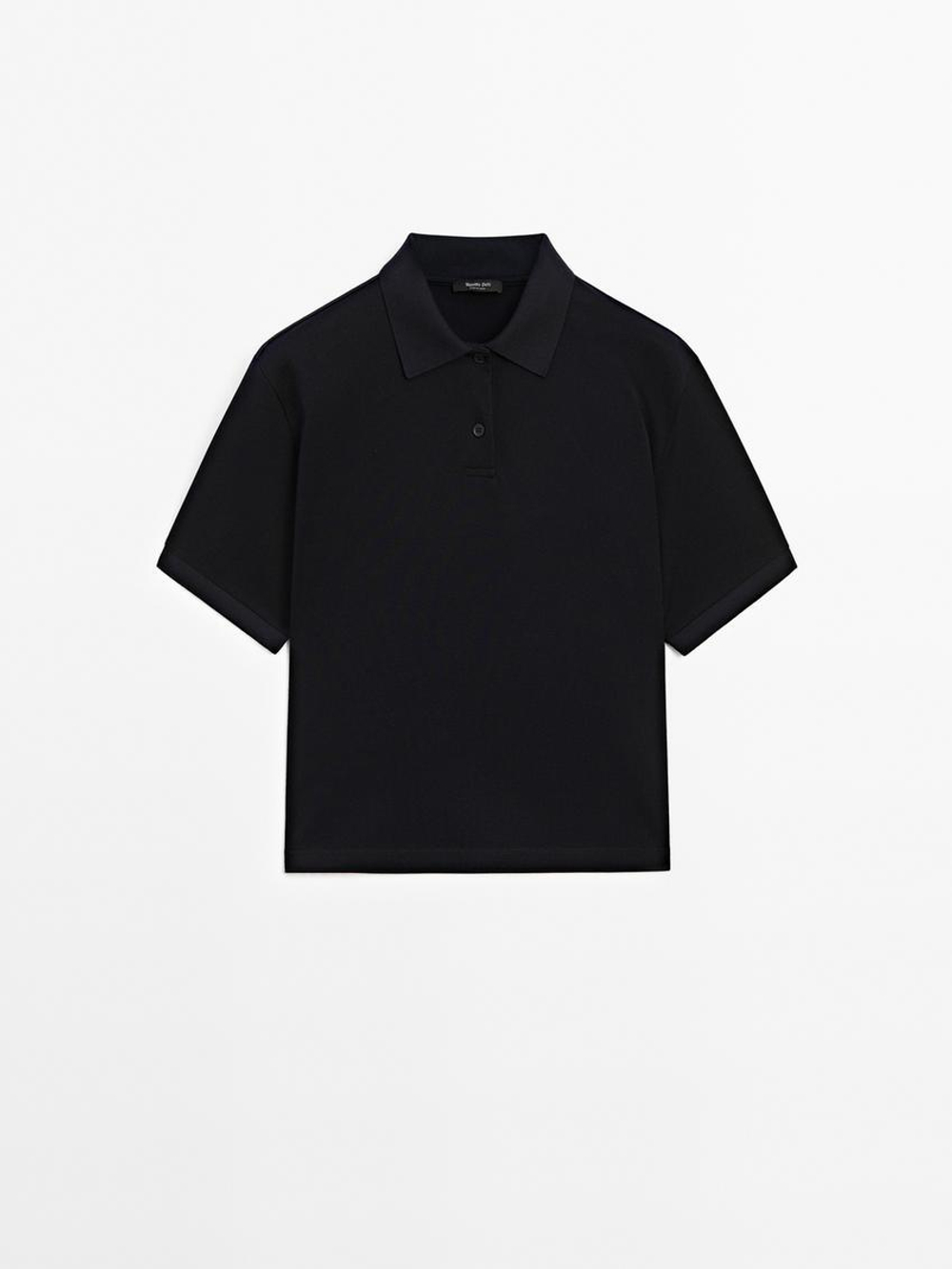 Massimo Dutti Свитер из мерсеризованного хлопка пике, темно-синий