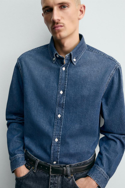 ZARA ДЖИНСОВАЯ РУБАШКА, ВЫЦВЕТШИЙ СИНИЙ