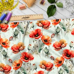 Ткань барби  нежные акварельные маки