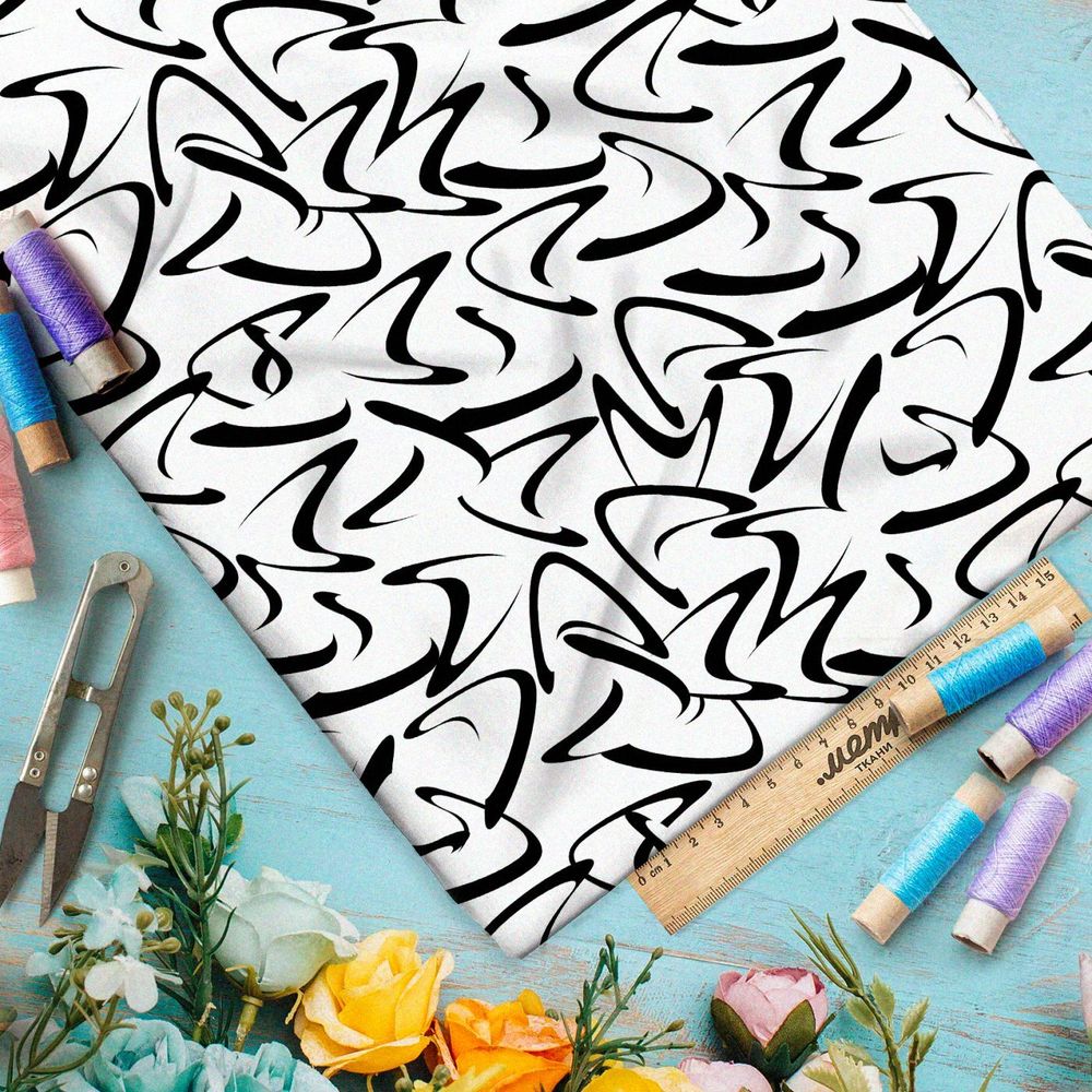 Ткань премиум сатин черно-белый мир