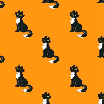 Чёрные коты на оранжевом фоне