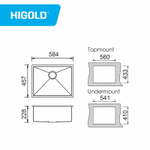 Кухонная мойка, 584x457x228 мм, 1 чаша