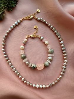 Браслет 3 стихии из стального жемчуга и камней