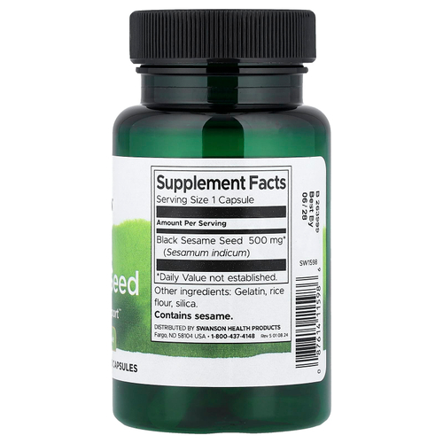 Swanson, Семена черного кунжута, 500 мг, 60 капсул