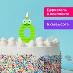 Свеча-цифра для торта "0" "С глазками", 6 см, ЗОЛОТАЯ СКАЗКА, с держателем, в блистере, 591403