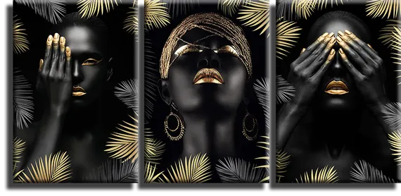 Модульная картина "трио девушек в золоте"