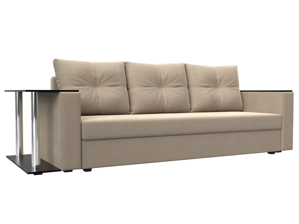 Диван прямой Атланта со столом слева, Бежевый, Велюр, 112470