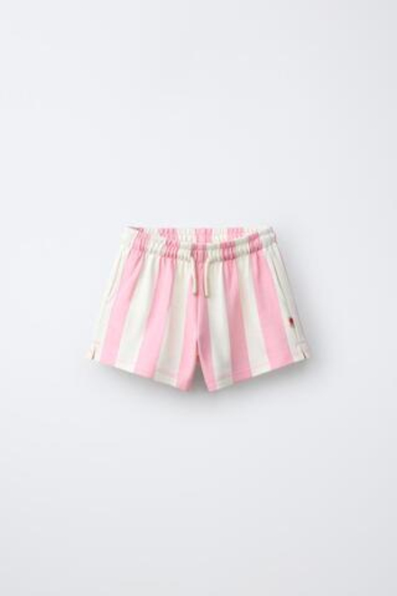 ZARA ШОРТЫ ИЗ МЯГКОЙ ТКАНИ В ПОЛОСКУ, ПАСТЕЛЬНО-РОЗОВЫЙ