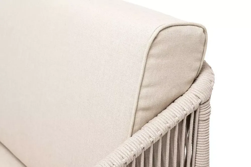 "Канны" диван 2-местный плетеный из роупа, основание дуб, роуп бежевый круглый, ткань бежевая 15052