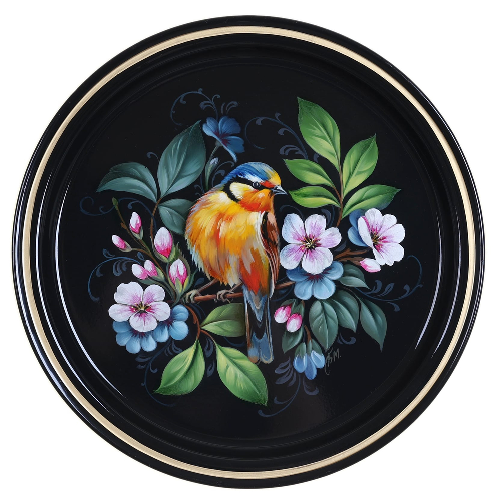 Жостовский поднос декоративный, размер 22 см (A5), металлический