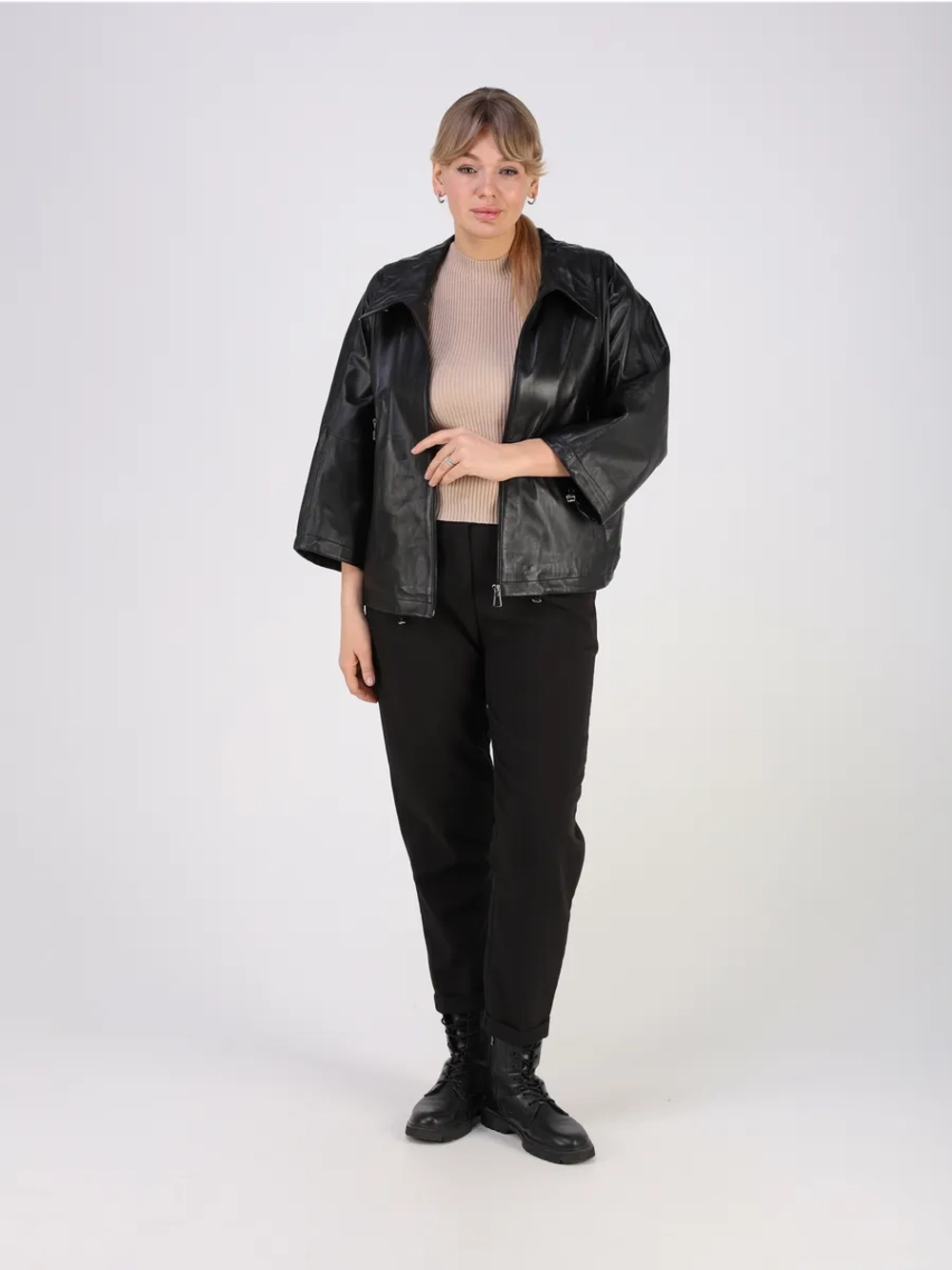 Кожаная куртка демисезонная натуральная оверсайз