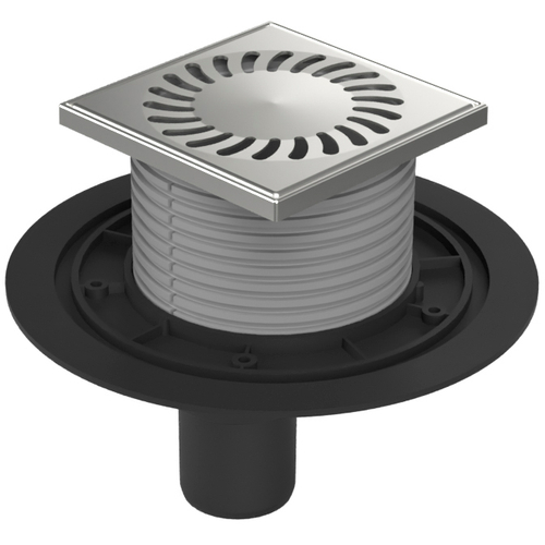 Душевой трап AZARIO DN50 12,2х12,2см, пластиковый, вертикальный слив, универсальный, решетка из нержавеющей стали (AZ-384 A)