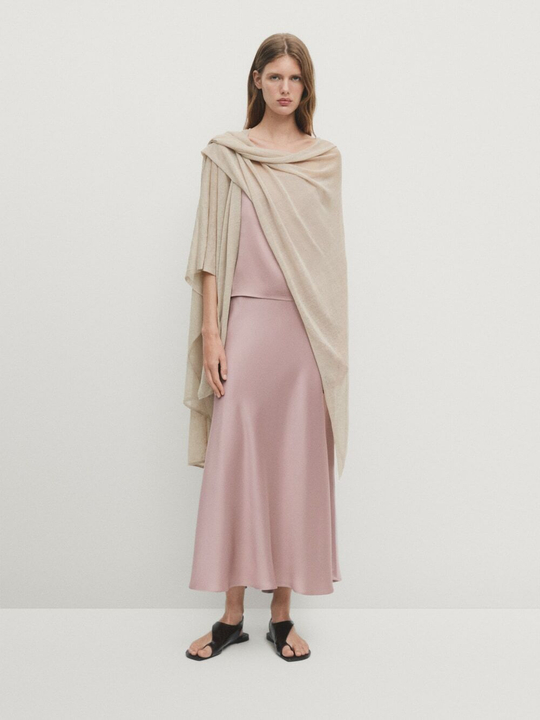 Massimo Dutti Расклешенная атласная юбка миди, розовый