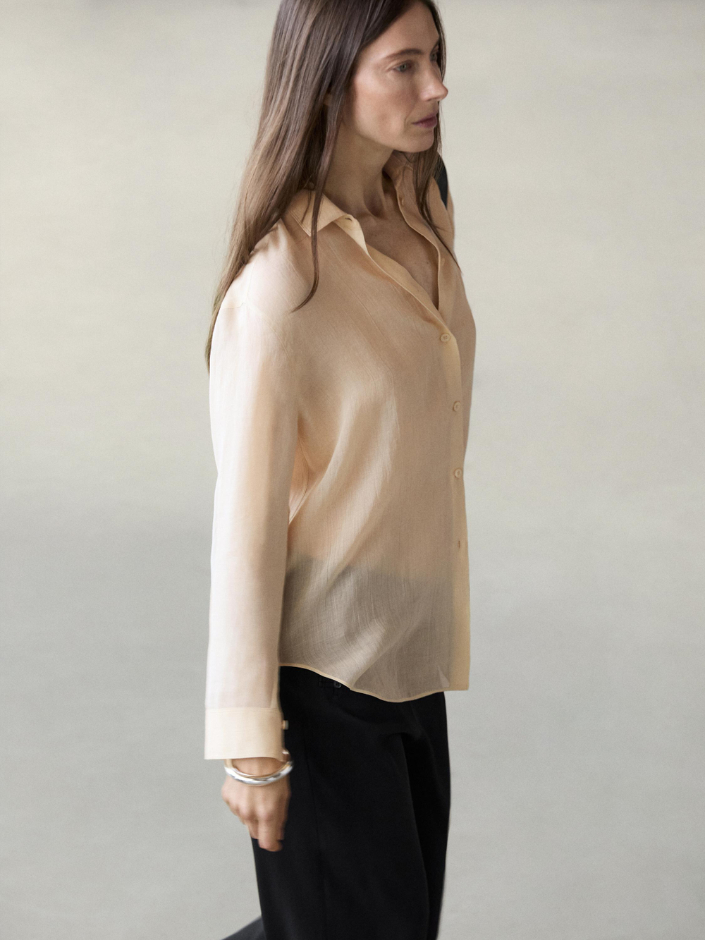 Massimo Dutti Рубашка свободного кроя с рубашечным воротником, бронзовый