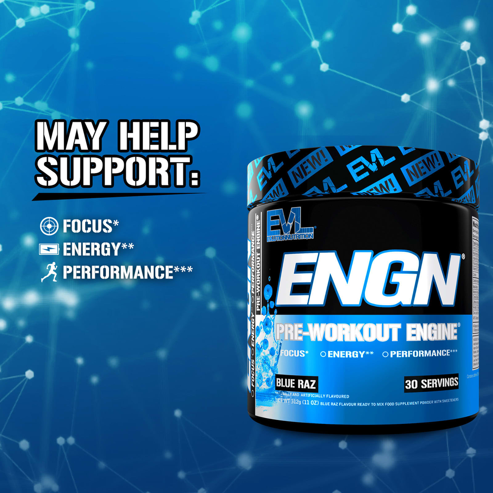 EVLution Nutrition, ENGN, Pre-Workout Engine, Blue Raz, 312 г (11 унций)
