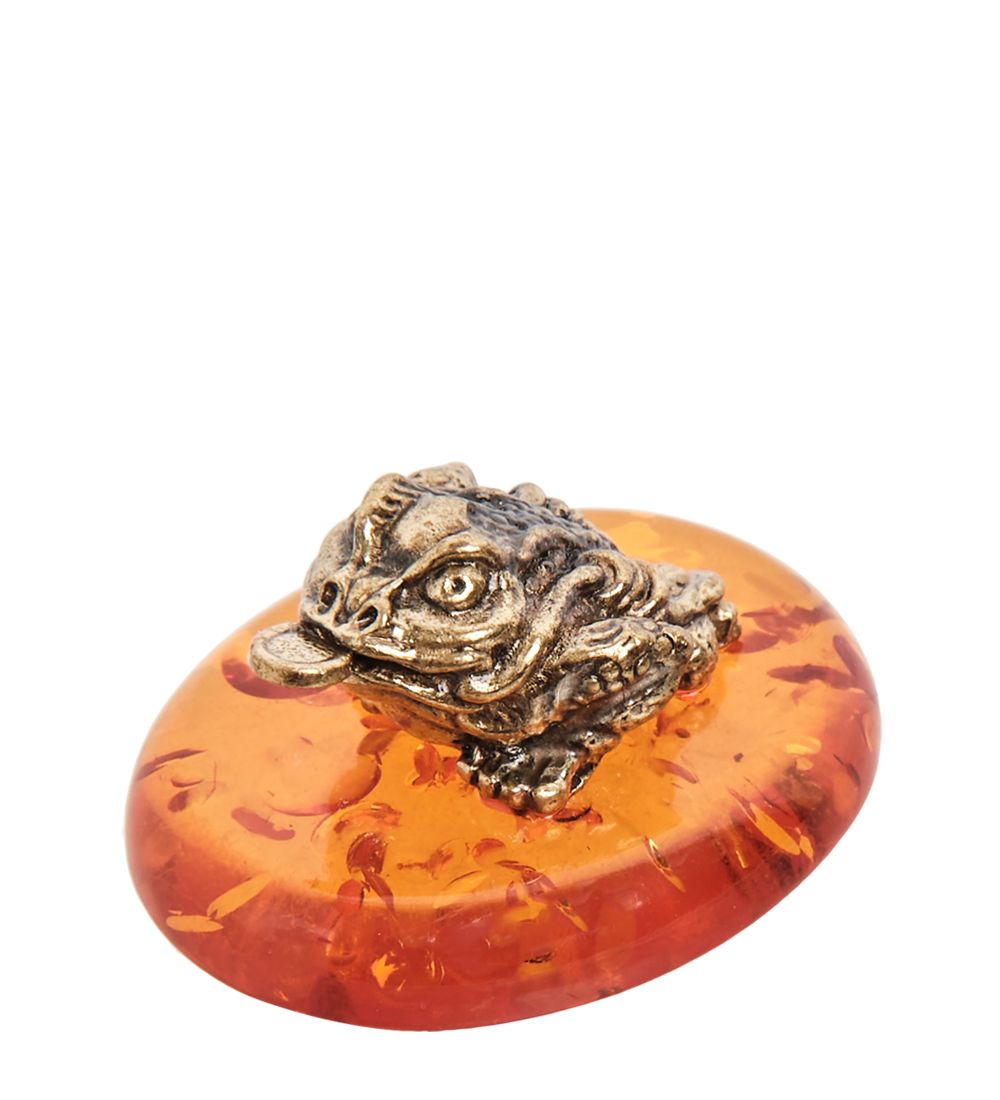 Народные промыслы AM-1819 Фигурка «Лягушка фэншуй» (латунь, янтарь)