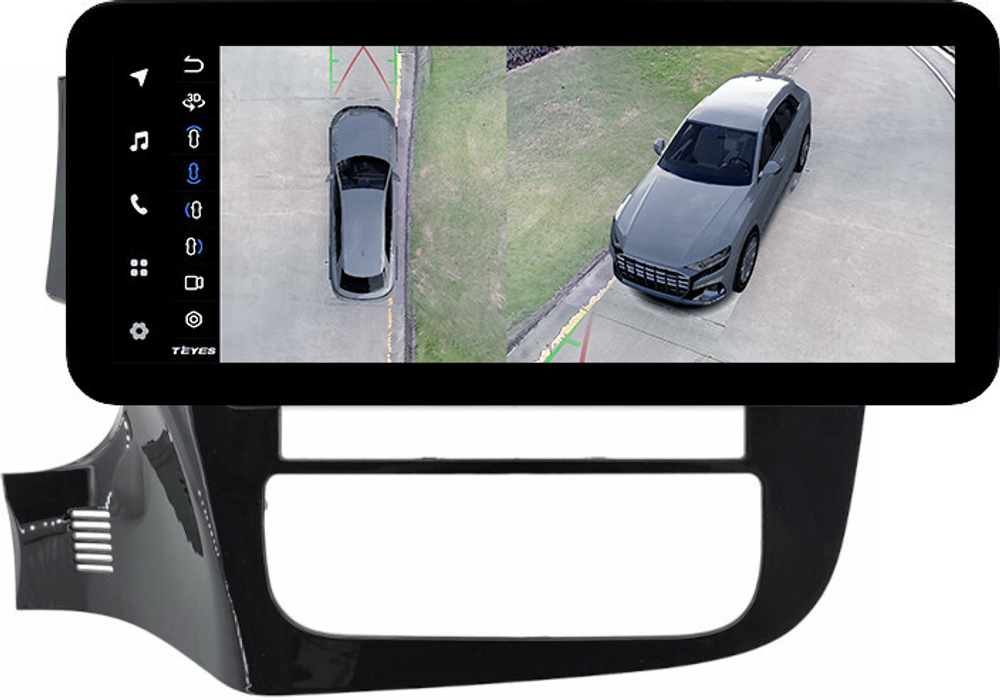 Магнитола для Mitsubishi Outlander 3 2012-2024 (овальный климат, Китай, рамка 9) - Teyes LUX ONE 360 монитор 12.3" 2K QLED на Android 10, 6Гб+128Гб, CarPlay, 4G SIM-слот, 4 камеры в комплекте