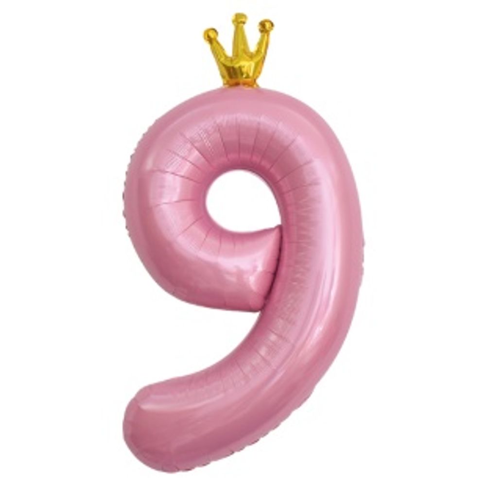 К Шар цифра Розовый "С золотой короной. Цифра 9" 102 см (БГ-60)