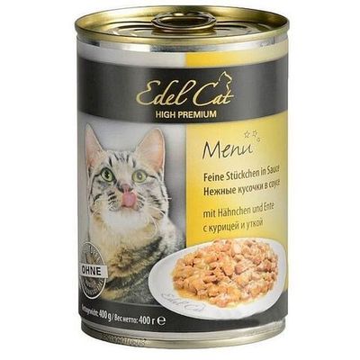 Влажный корм Edel Cat для кошек, Нежные кусочки курицы и утки в соусе, Банка 400 г