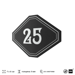 Номерок на дверь квартиры 25, для кабинета, офиса, шильдик 9 х 7 см, черный, Айдентика Технолоджи