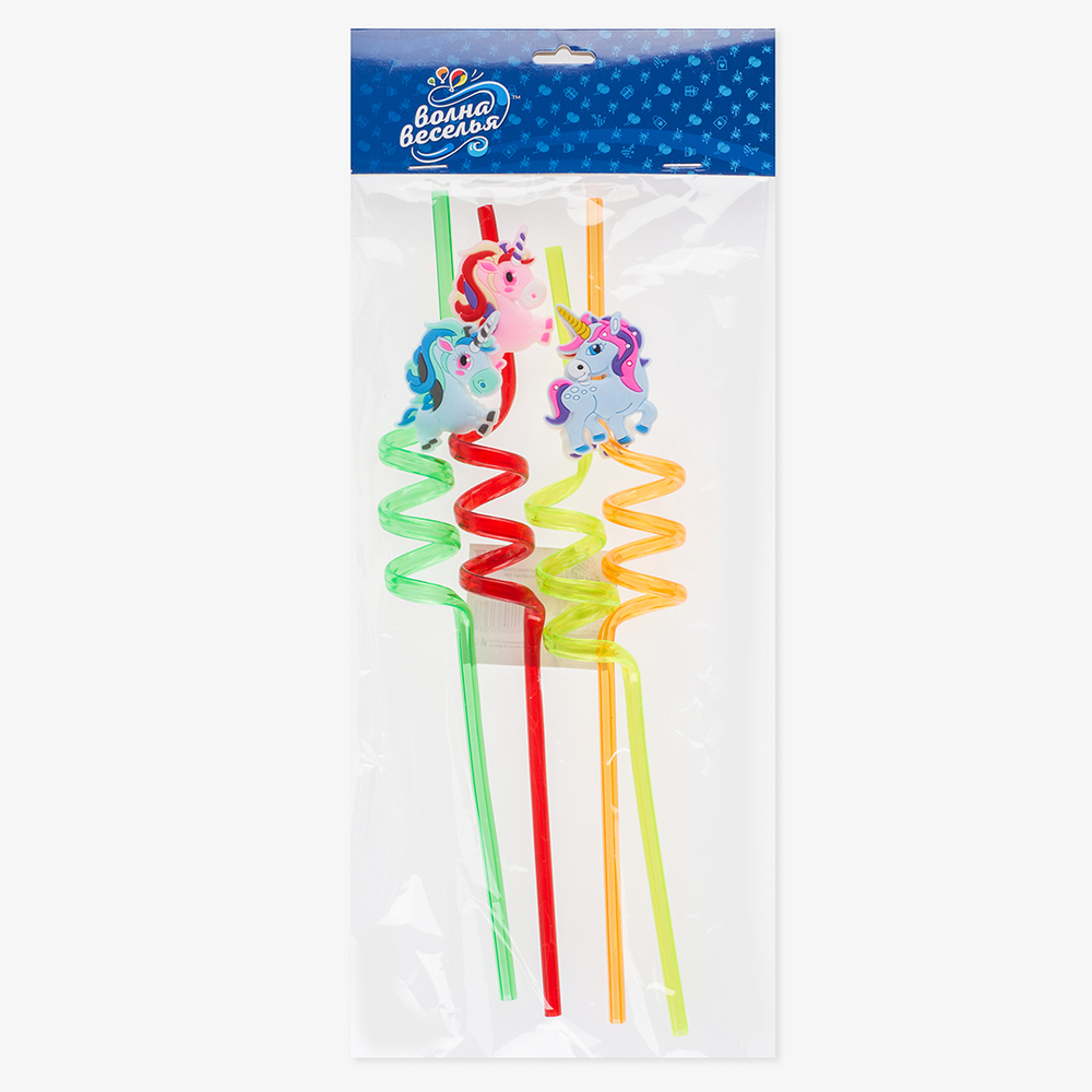 Трубочки для коктейлей пластиковые «Единороги» ассорти, 4 шт
