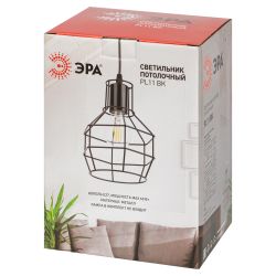 Светильник подвесной (подвес) ЭРА PL11 BK металл, E27, max 60W, высота плафона 220мм, подвеса 730мм, черный