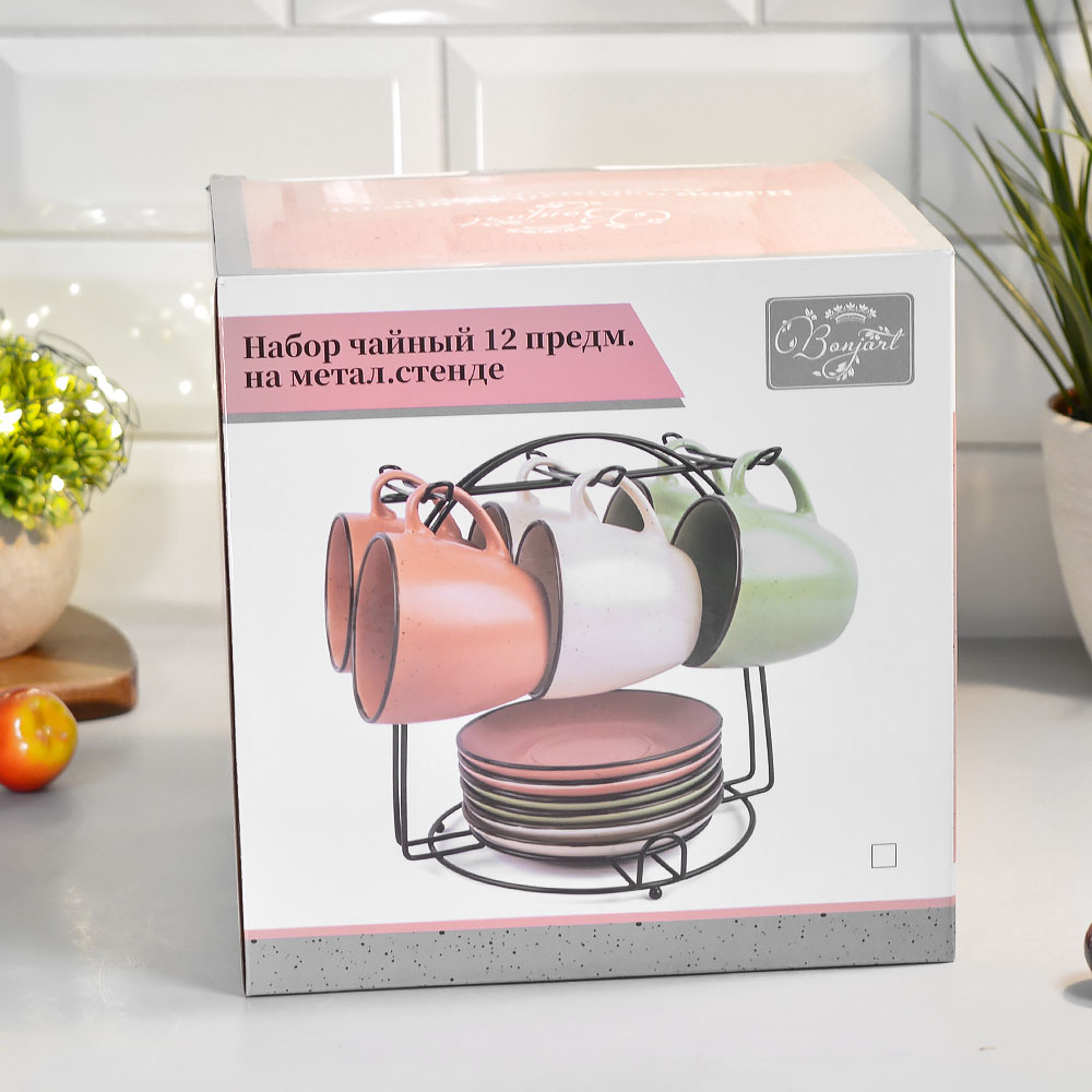 Чайный набор 12 предметов 240мл на подставке, 202381