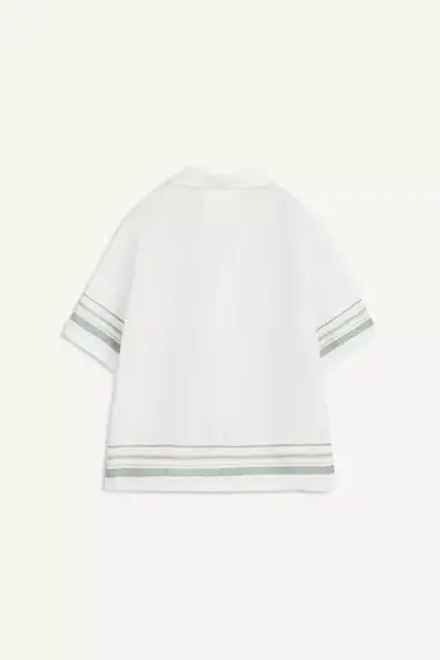 ZARA РУБАШКА ИЗ 100% ЛЬНА, ЭКРЮ/ЗЕЛЕНЫЙ