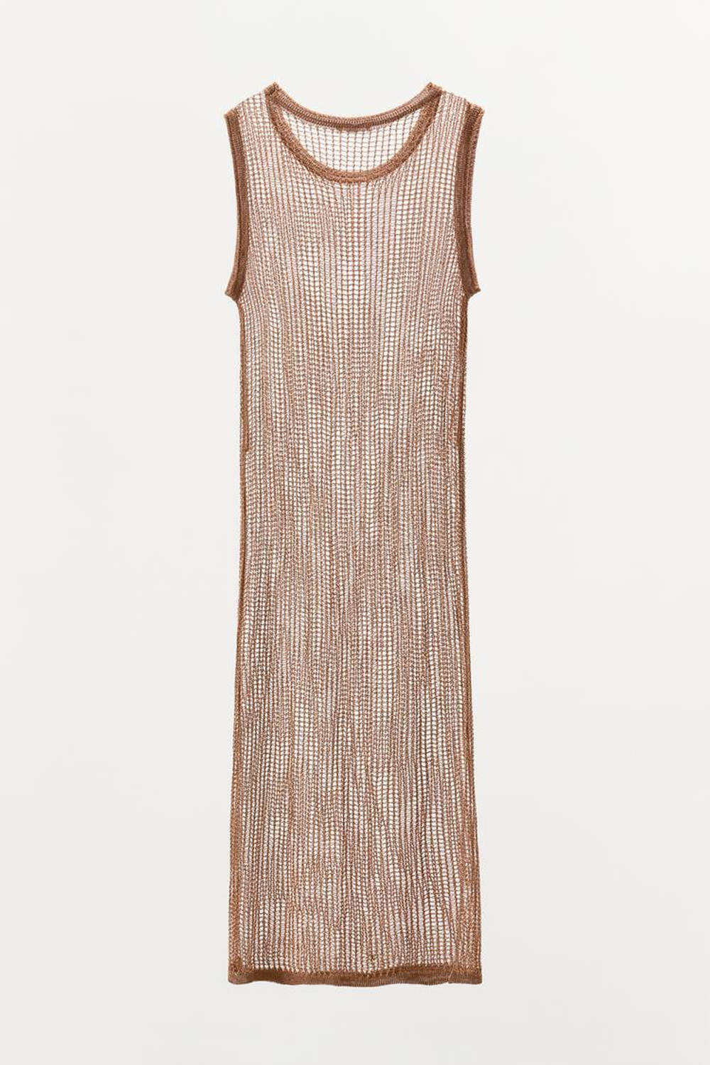 ZARA ПЛАТЬЕ RED С МЕТАЛЛИЗИРОВАННОЙ НИТЬЮ, СВЕТЛО-КОРИЧНЕВЫЙ