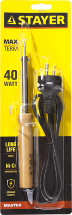STAYER MAXTerm, 40 Вт, конус, электропаяльник с деревянной рукояткой (55310-40)