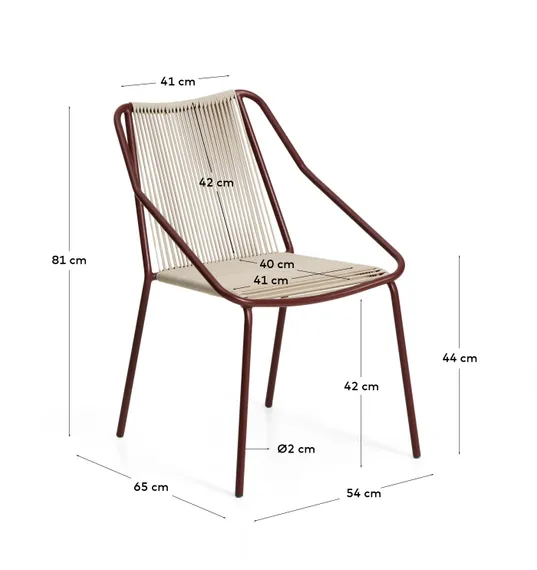 Уличный стул Zivia из веревки цвета экрю и стали бордового цвета