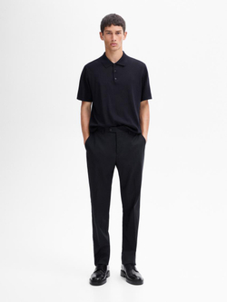 Massimo Dutti Поло из смесовой шерсти с воротником поло и короткими рукавами, темно-синий