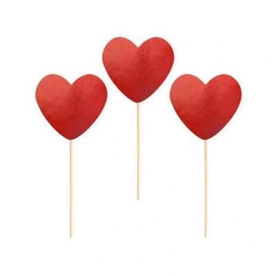 Пики-топперы «Сердце» в красном цвете, 7х6 см, 3 шт