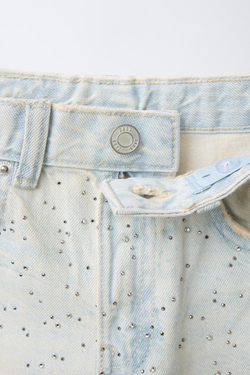 ZARA ДЖИНСЫ WIDE LEG СО СТРАЗАМИ, СИНИЙ