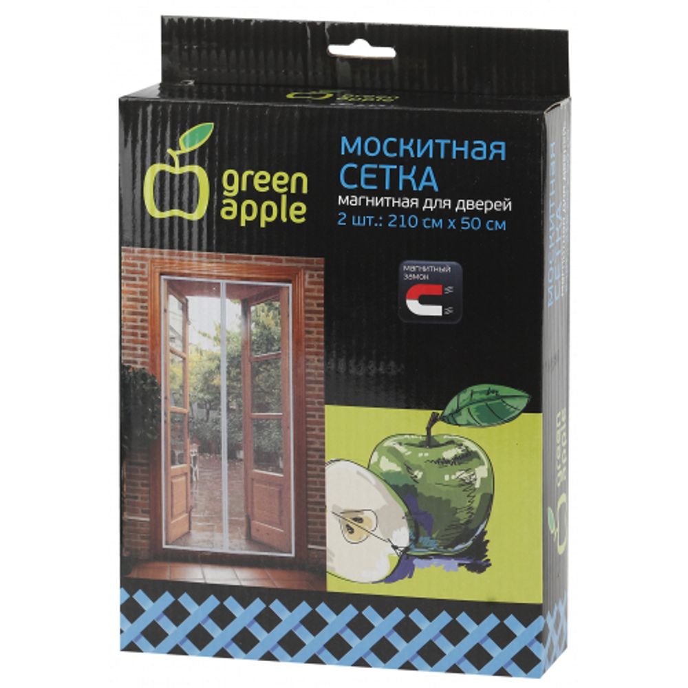 GBN007 GREEN APPLE Магнитная сетка на дверь 2штx210смx50см, магнитный замок, 12шт липучка крепежная