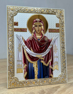 Покрова БМ, икона прямоугольная без рамки, белое дерево, эмаль 175х225