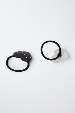 ZARA НАБОР ИЗ ДВУХ РЕЗИНОК ДЛЯ ВОЛОС «СЕРДЕЧКИ С БЛЕСТКАМИ», ЧЕРНЫЙ