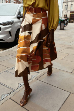 ZARA ЮБКА ИЗ ПОПЛИНА С ПРИНТОМ И РЕМНЕМ, РАЗНОЦВЕТНЫЙ