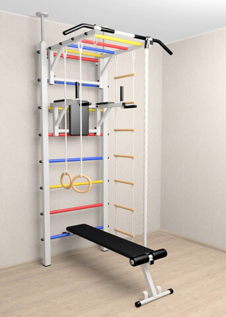 Шведская стенка Sv Sport враспор (Турник рукоход/Брусья/Скамья/Канат/Кольца/Лестница)