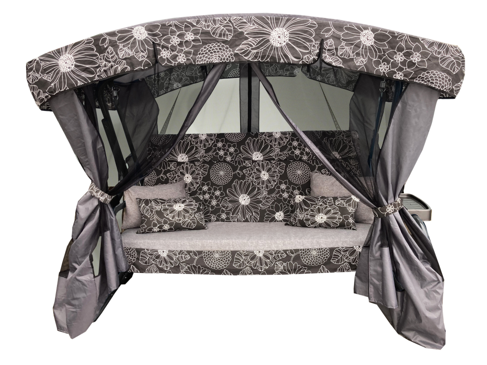 Качели садовые Garden Story 3-х местные Ранго Премиум Флора(каркас графит, м/э черный рис.белые цветы)2 уп.