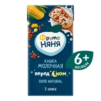 Каша мультизлаковая детская ФрутоНяня с 6 месяцев, 3 злака, молочная, жидкая, 200 мл