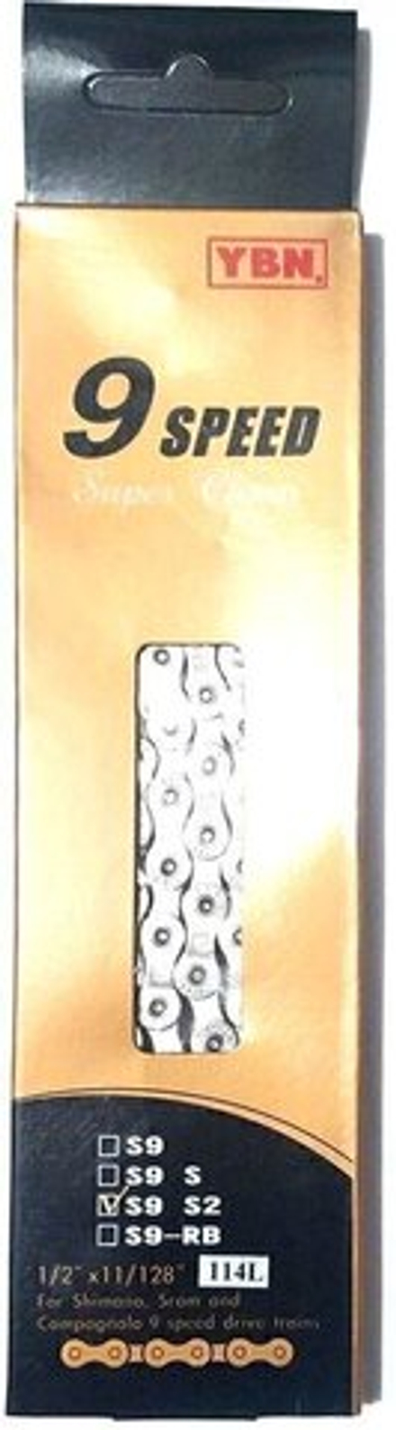 Цепь YABAN S9S2 1/2"x11/128", 114 зв, 9 скор, серебристая, инд уп.