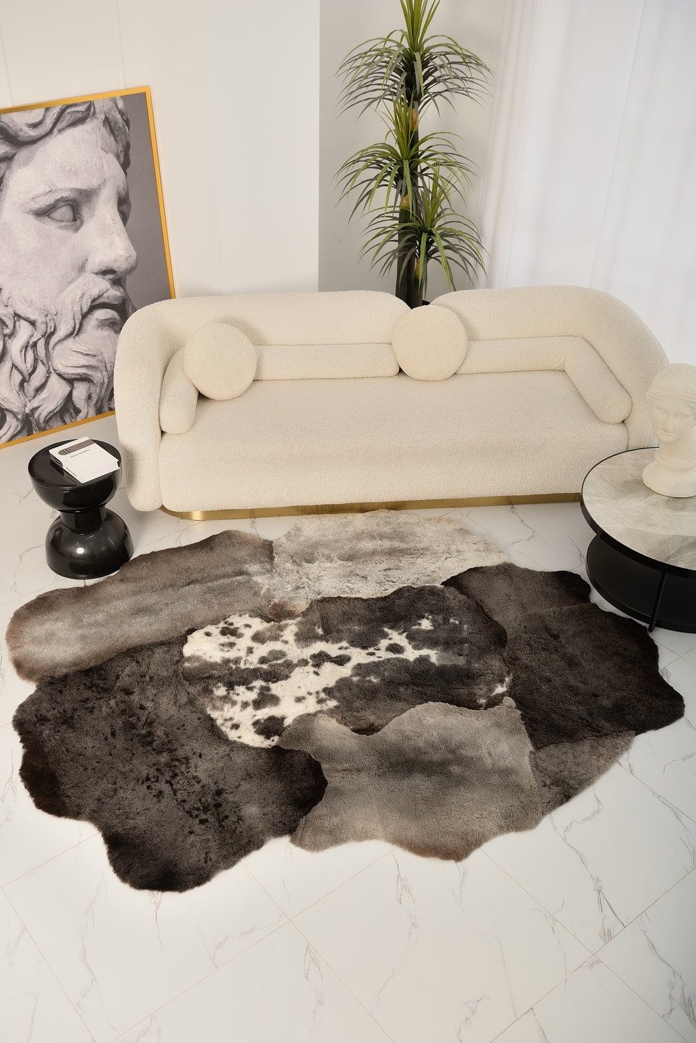 Ковер Мосси темно-серый из шести шкур